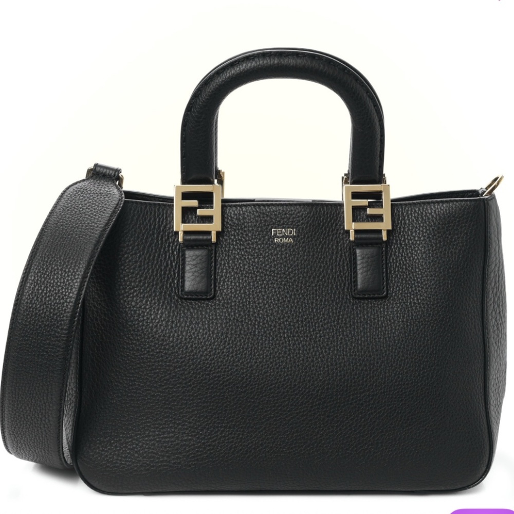 FENDI  Cuoio Romano Selleria Small FF Tote Black
